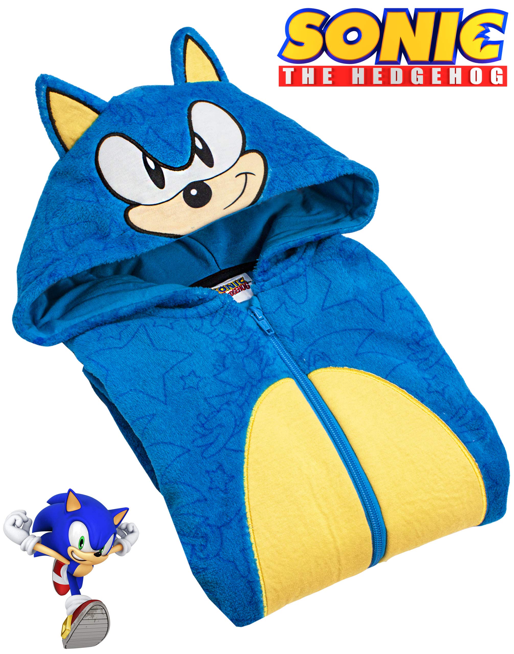 Sonic The Hedgehog Onesie For Boys & Girls   Kids Blue Soft All In One Pjs With Sonic Face Hood & 3D Ears   Childrens Gamer Gift 7-8 Years