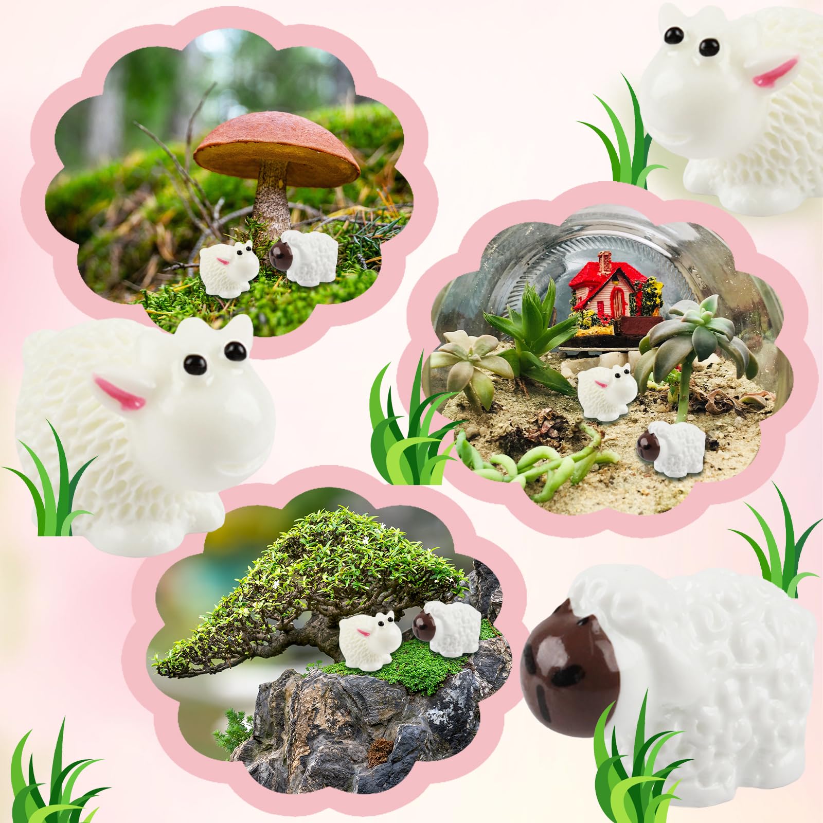 LLMSIX 30PCS Mini Sheep Figurines Fairy Garden Sheep Ornament Outdoor Statue Animal DIY Craft Cake Topper Home Decor for Dollhouse Bonsai Micro Landscape (Male and Mother Sheep)