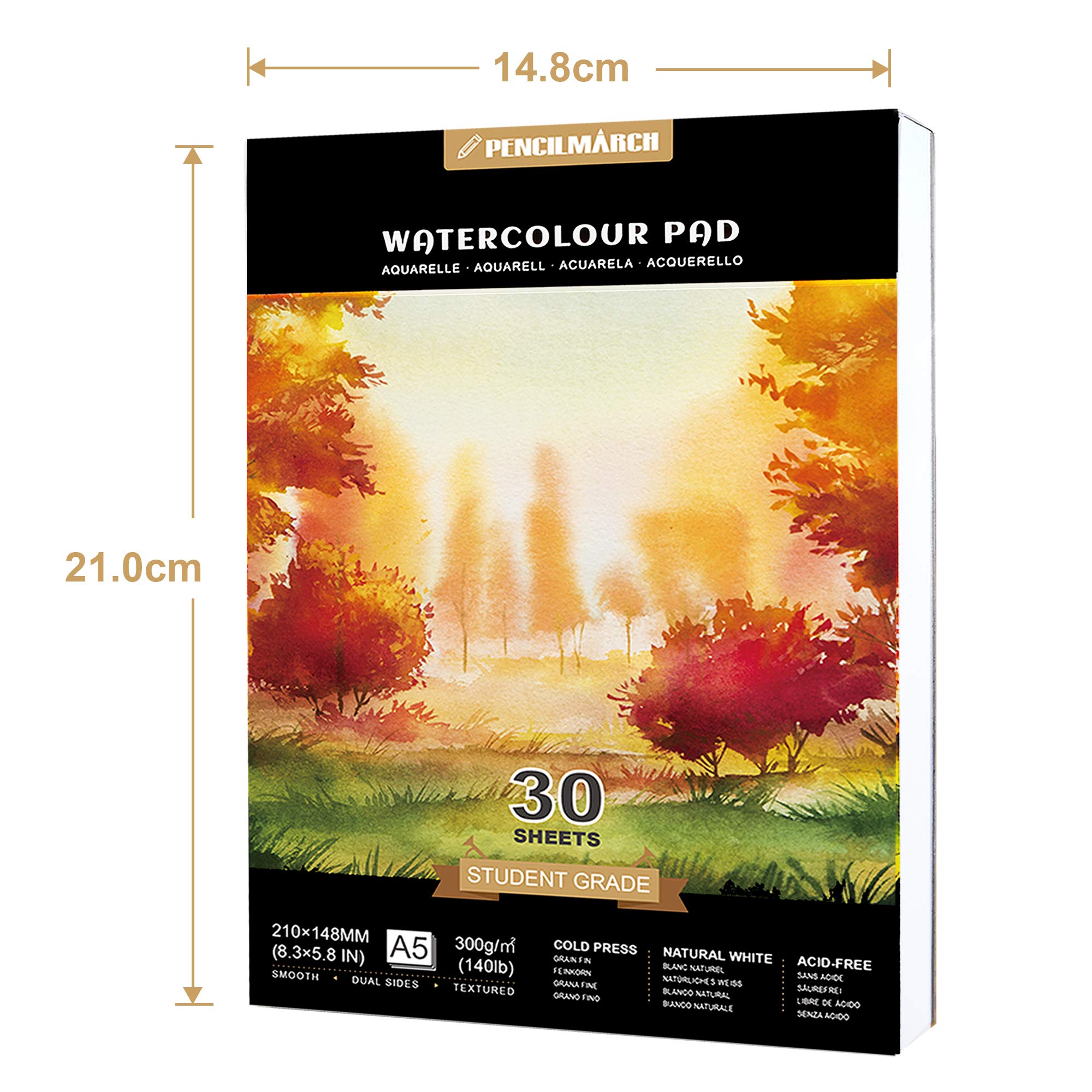 PENCILMARCH Watercolour Paper A5 Pad, 30 Sheets Water Colour Paper 300gsm Watercolour Sketchbook for Artist and Beginners Painting, Drawing and Sketching