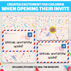 BestaFiesta 36 Kids Childrens Birthday Party Invitations Kids Invites with Folding Envelope Design and Holographic Stickers (Blue)