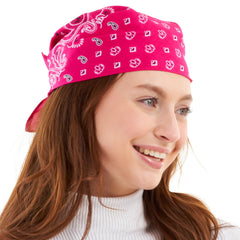 Pink Bandana For Men & Women - Cotton Headband Paisley Hair Bandanas - Pirate Scarf - Headwear Cycling Cowboy Sports Neckerchief