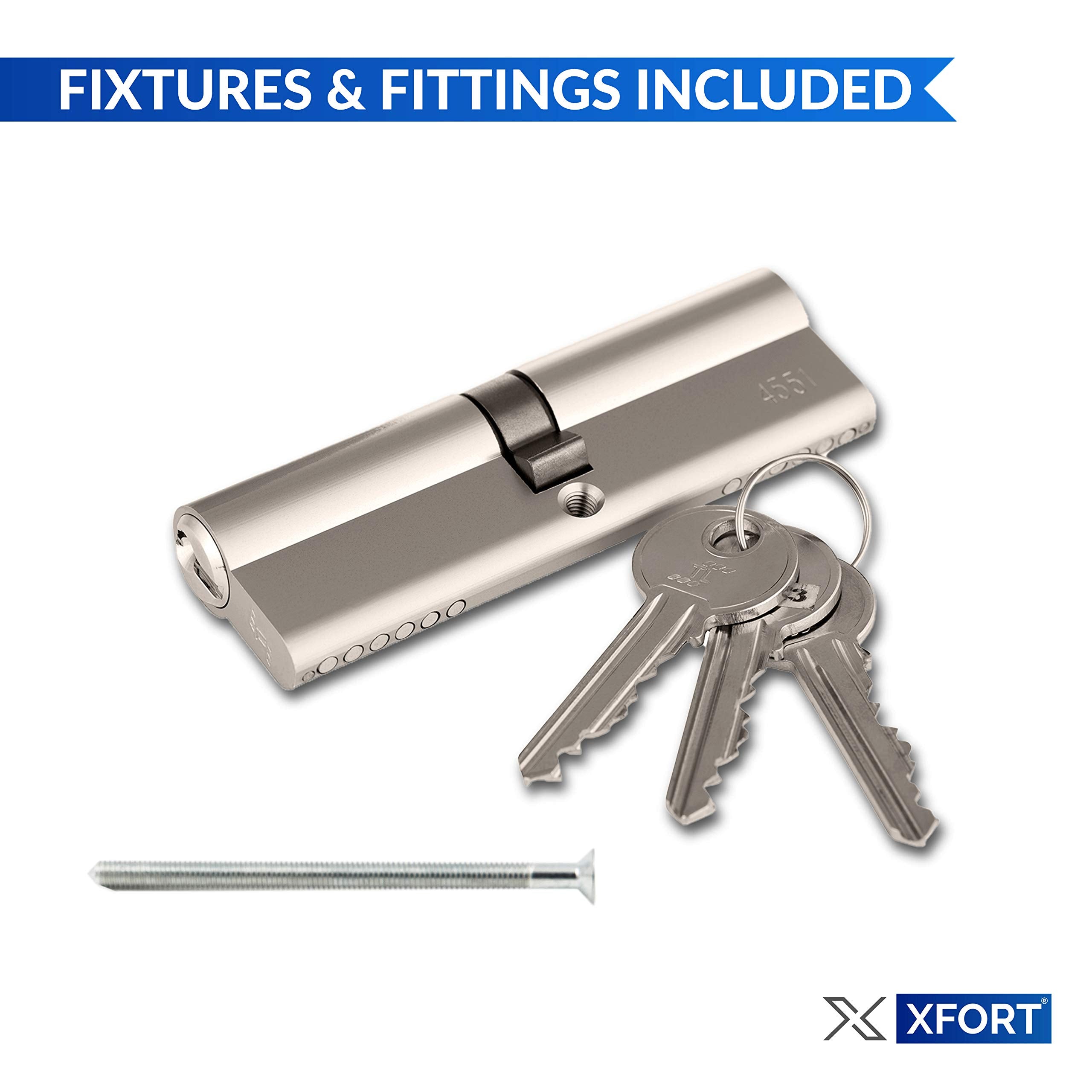 XFORT® Chrome 45/50 Euro Cylinder Lock (95mm), Euro Door Barrel Lock with 3 Keys, Anti-Bump, Anti-Drill and Anti-Pick Door Lock with Key to Ensure High Security for Wooden, UPVC and Composite Doors.