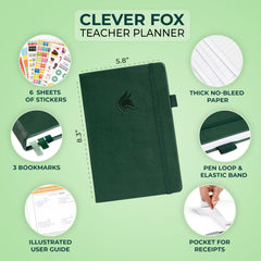 Clever Fox Teacher Planner – School Year Planner with Calendars & Lesson Plans – Teacher Plan Book for Classroom & Homeschool Organization - Undated, A5 Size, Hardcover (Dark Green)