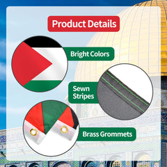 Palestine Flag 3x5 Outdoor - Black, White, Green and Red with Triangle Design Flags Hanging Country National Palestinian Flag with Brass Grommets for Independence Celebration Indoor Home Decorations