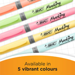 BIC Highlighter Grip Pastel, Highlighter Pens with Adjustable Chisel Tip, Rubber Grip for Extra Comfort, Assorted Colours, Pack of 6