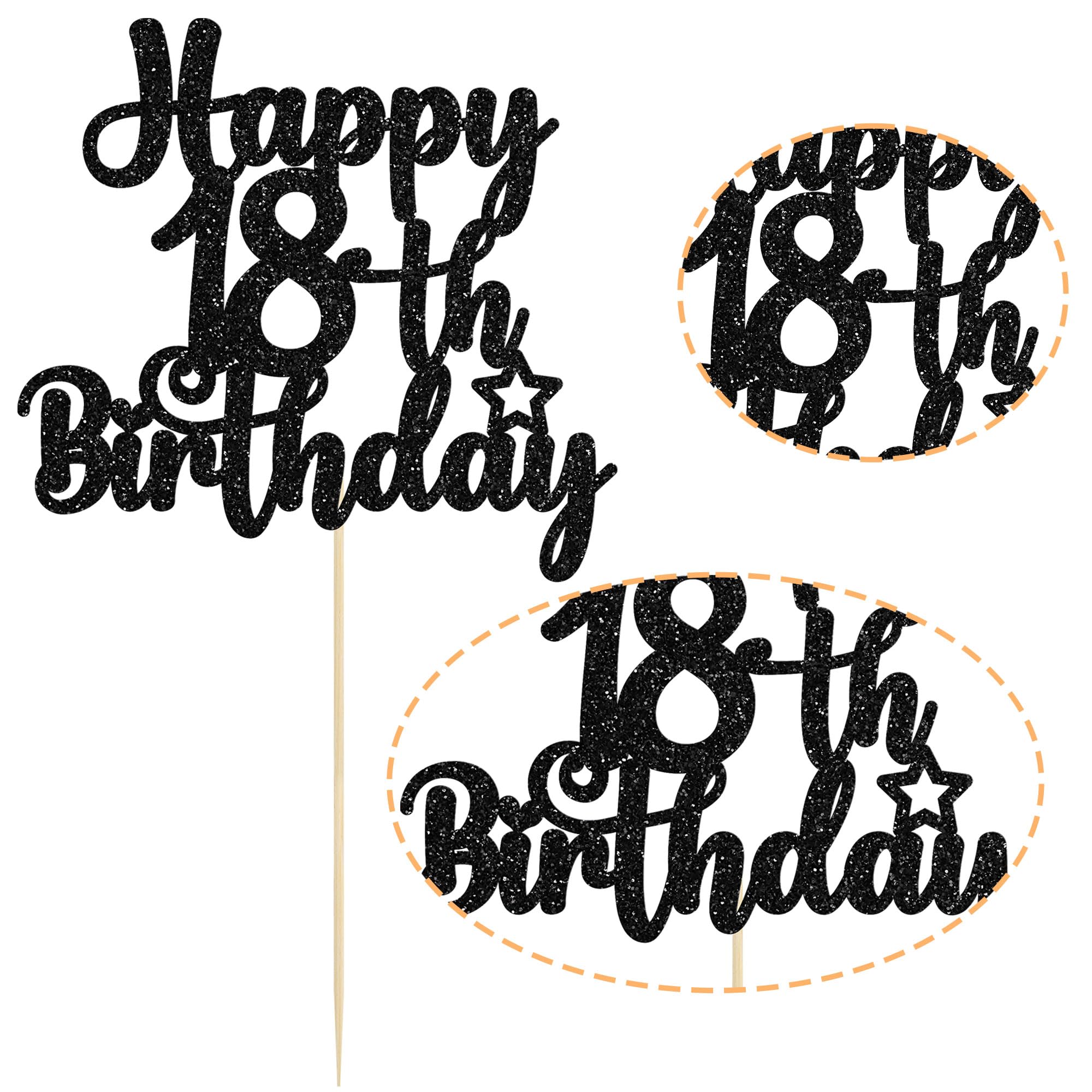 Gyufise 1Pc Happy 18th Birthday Cake Topper Glitter 18 & Fabulous Cheers to 18 Years Old Birthday Cake Pick for Celebrating 18th Birthday Party Cake Decorations Supplies Black