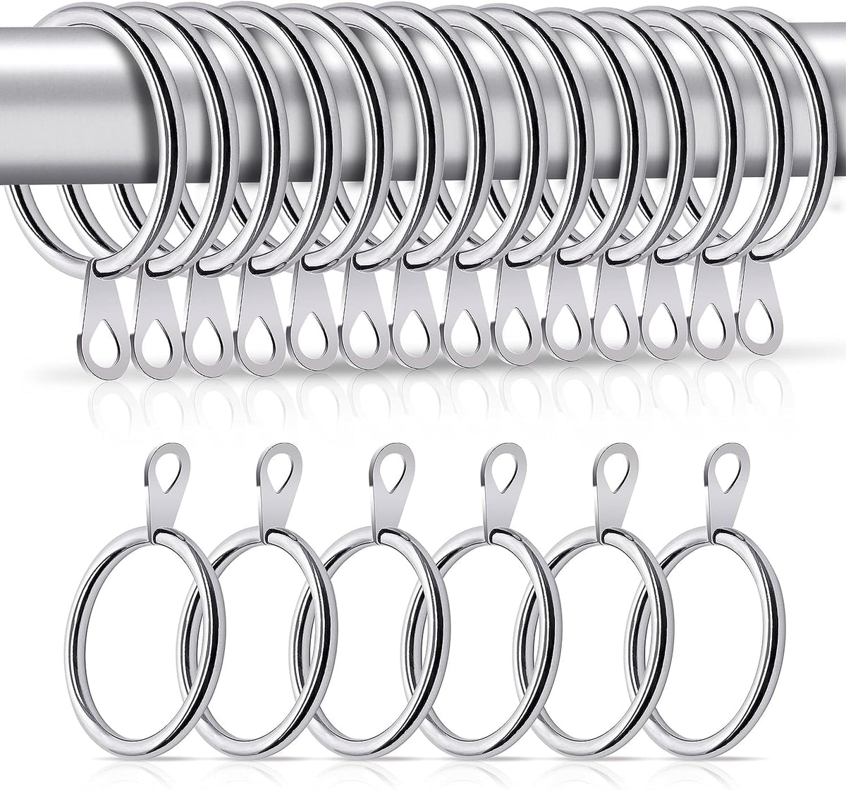 Hommakr Curtain Rings 20 Pcs – Bigger Curtain Rings Metal with 32mm Inner Diameter & Eyelets for Window Rods, Shower Curtains, Decorative Drapery – Durable & Rustproof Curtain Pole Rings - Silver