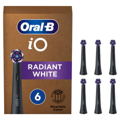 Oral-B iO Radiant White Electric Toothbrush Head, Angled Bristles Deeper Plaque Removal, With Polishing Petals For Teeth Whitening, Pack of 6 Toothbrush Heads, Black