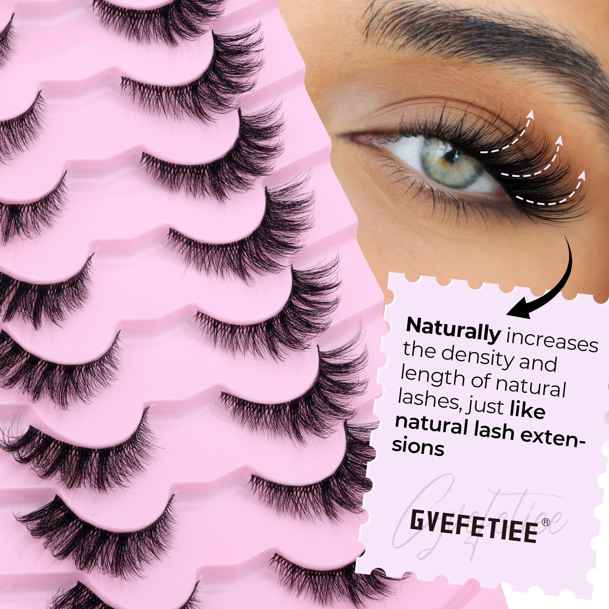 Natural Lashes Cat Eye Lashes False Eyelashes Fox Eye Lashes Wispy Lashes Natural Look Clear Band Lashes 3D Strip Fake Eye Lashes Pack by GVEFETIEE