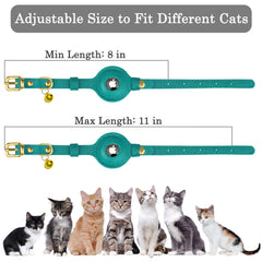 OOPSDOGGY AirTag Cat Collar with Bell - Non Breakaway Leather Kitten Collar with Apple Air Tag Holder - Lightweight Integrated GPS Pet Collars for Girl Boy Cats, Small Dogs, Puppies (Blue)