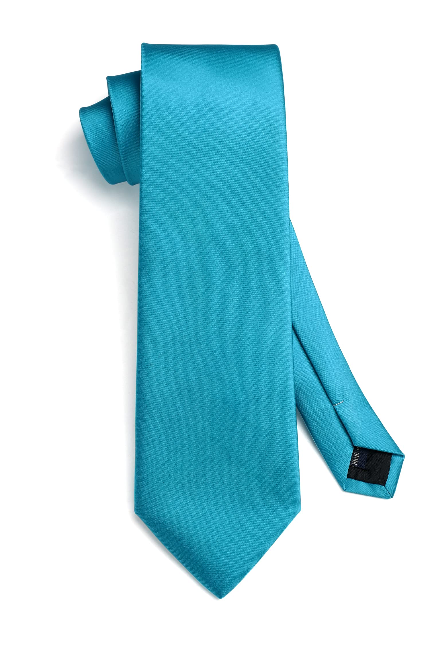 HISDERN Turquoise Ties for Men Solid Color Tie and Pocket Square Set Formal Necktie with Handkerchief Tie Clips for Business Wedding