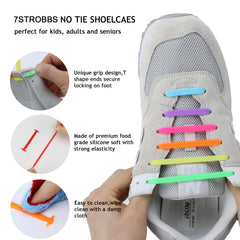 CCSOFTIME No Tie Trainers Laces for Adult and Kids, Elastic Flat Black Laces for Converse Air Force Sneakers Boots,Silicone Elasticated Tieless Shoes Laces,Stretchy Laces Waterproof Red-Kids