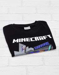 Minecraft T Shirt Boys   Kids Survival Mode Sword Short Sleeve Black Top   Steve Alex Childrens Game Merchandise 13-14 Years