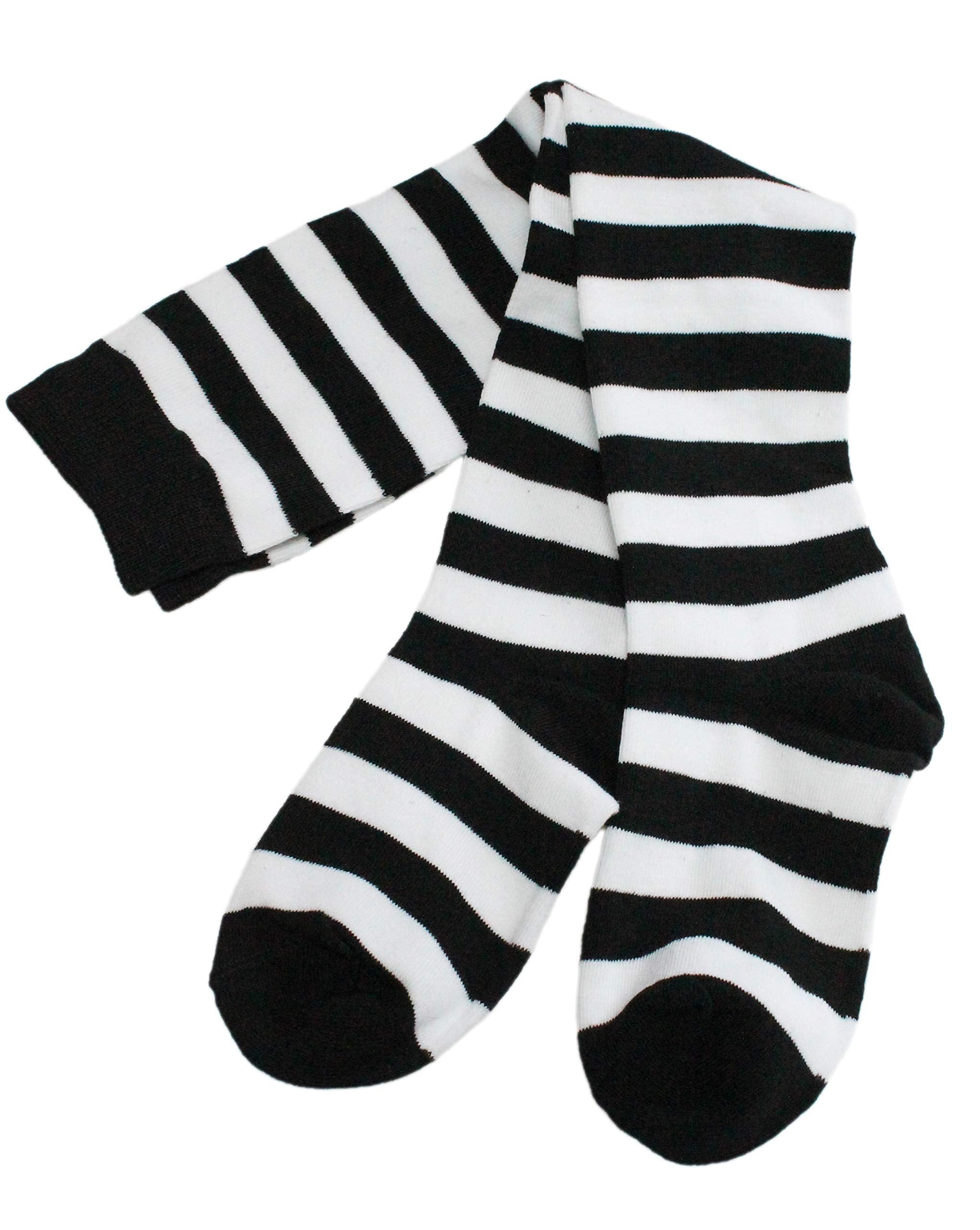 Colourful Baby World Kids Girls Striped Party Fancy Dress Up Knee Socks Black Red Blue Age 6 7 8 9 10 (Black-white, 3-5 Years)