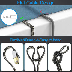 Cat 8 Ethernet Cable 10M, High Speed Gigabit Nylon Braided Lan Network Cat8 Patch Cord, 40Gbps 2000Mhz RJ45 Flat Cable Shielded, Indoor&Outdoor for Modem/Router/switch, Faster than Cat5e/Cat6/Cat7