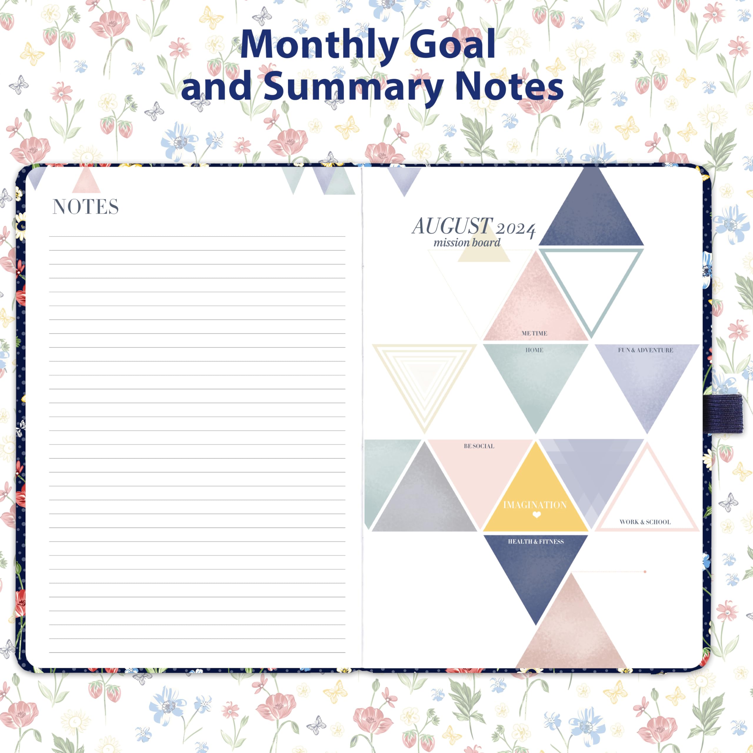 Academic Diary 2024-2025 - A5 Academic Diary 2024-2025 Week to View, 2024-2025 Diary from Aug. 2024 to Jul. 2025 with Hard Cover, Pen Loop and Back Pocket, 21.3 x 14.7 x 1.6 cm, Flowers