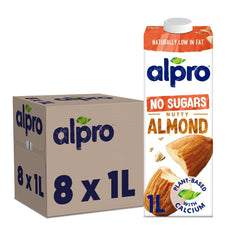 Alpro Almond No Sugars Plant-Based Long Life Drink, Vegan & Dairy Free, 1L (Pack of 8)