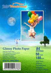 50 Sheets 180 GSM High Gloss A4 (210 mm x 297 mm) Photo Paper for Inkjet Printers Glossy LW (A4-50 Sheets)