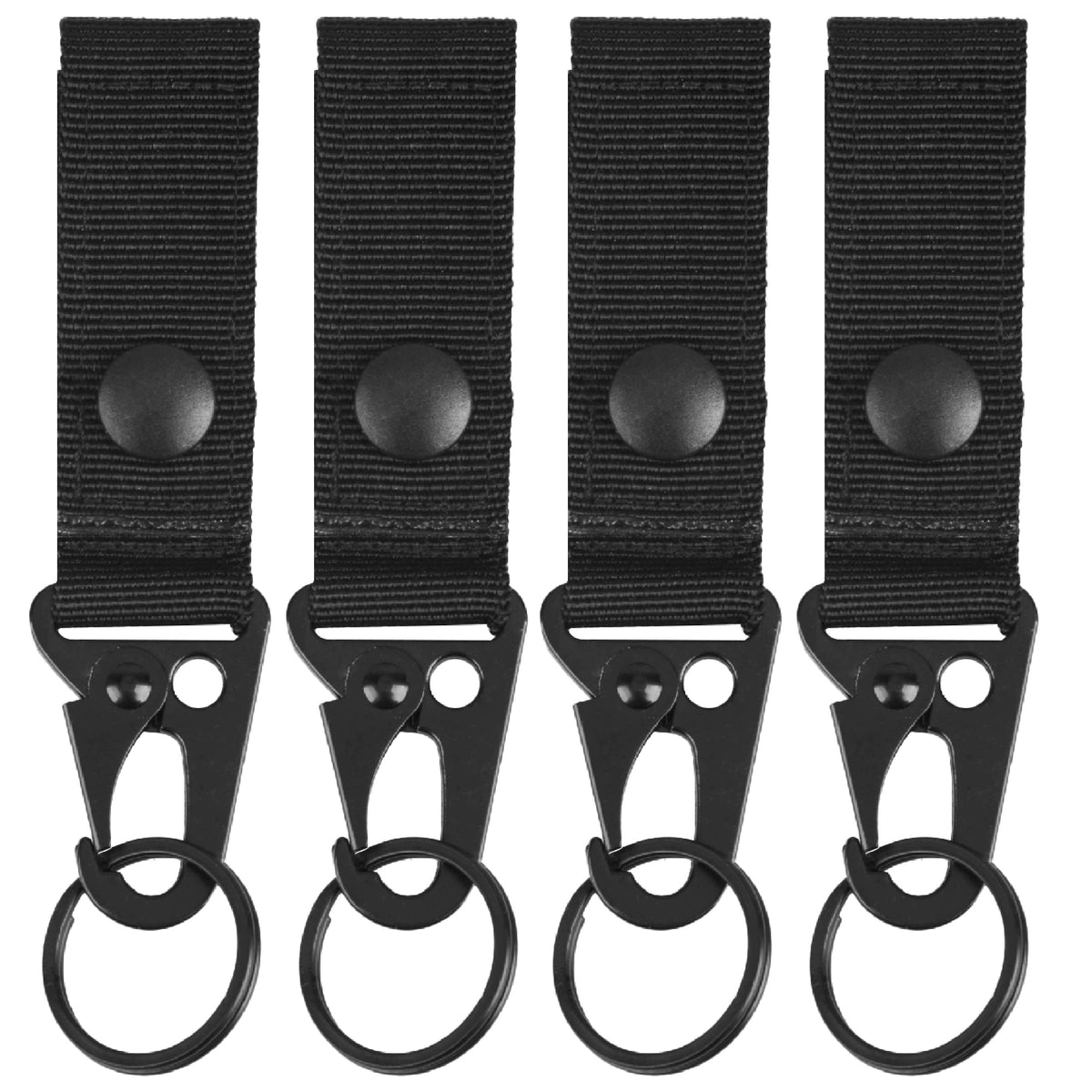 Azarxis Tactical Hanging Belt Webbing Carabiner Buckle Molle Strap Nylon Snap Hook Clip, Keychain Keyholder Ring Tactical Backpack Molle Clip for Climbing Hiking Outdoor (Black - Pack of 4)