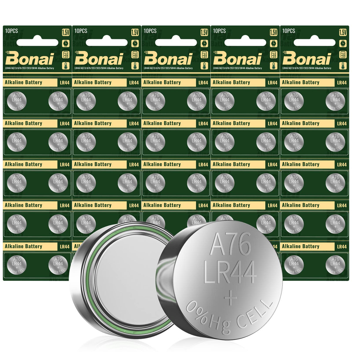 50 x AG13 LR44 Batteries Alkaline Button Cell Battery by BONAI, LR44 AG13 A76 357 303 SR44 1.5V Button Battery