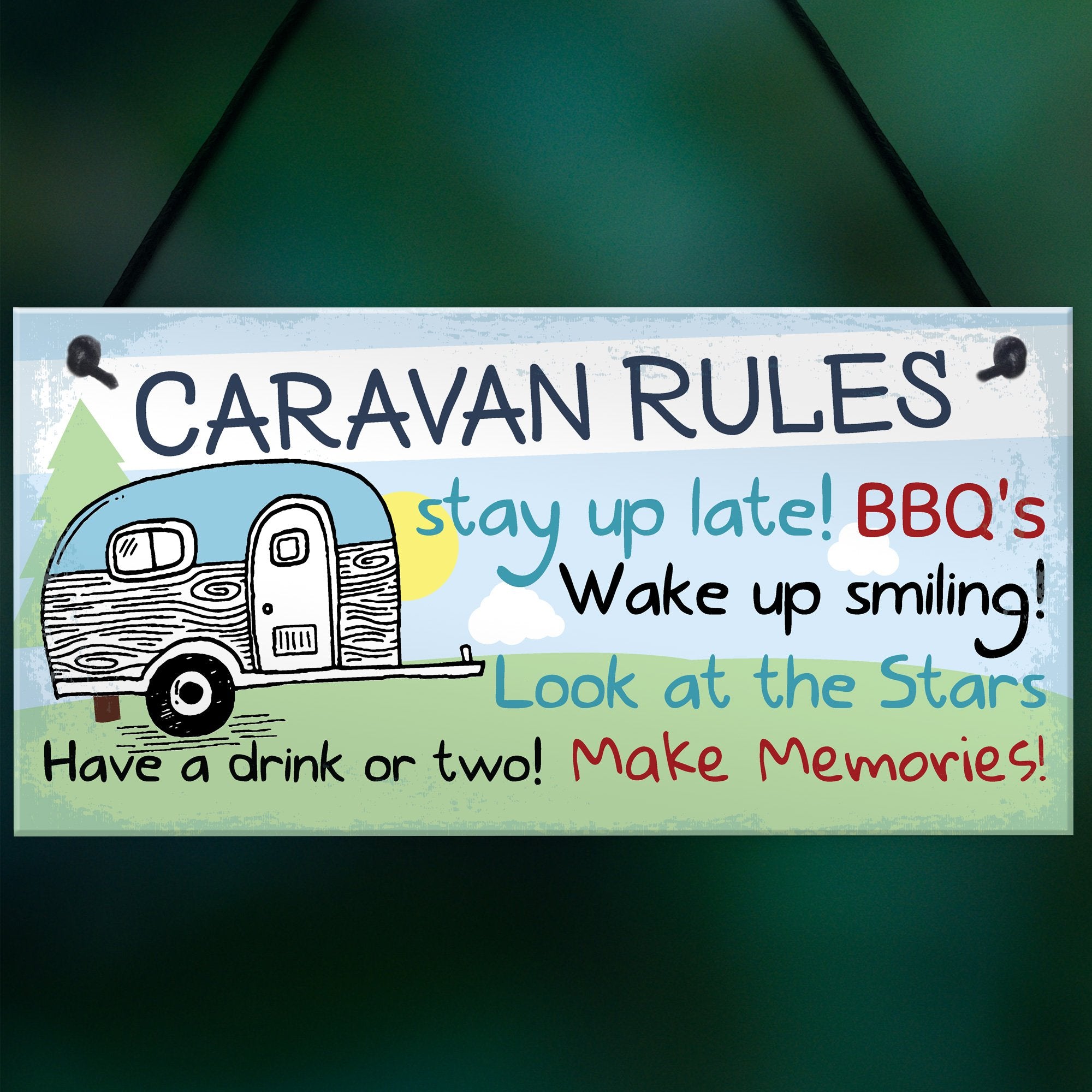 RED OCEAN Caravan Rules Novelty Hanging Plaque Campervan Outdoor Garden BBQ Sign Retirement Friend Gift