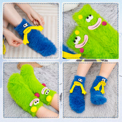 Zuimei 2 Pairs Fluffy Cartoon Monster Socks,Fuzzy Cute Monster Socks Warm Cozy Winter Warm Soft Slipper Sock Cute Fluffy Socks Women Non Slip Fluffy Socks for Women Girls