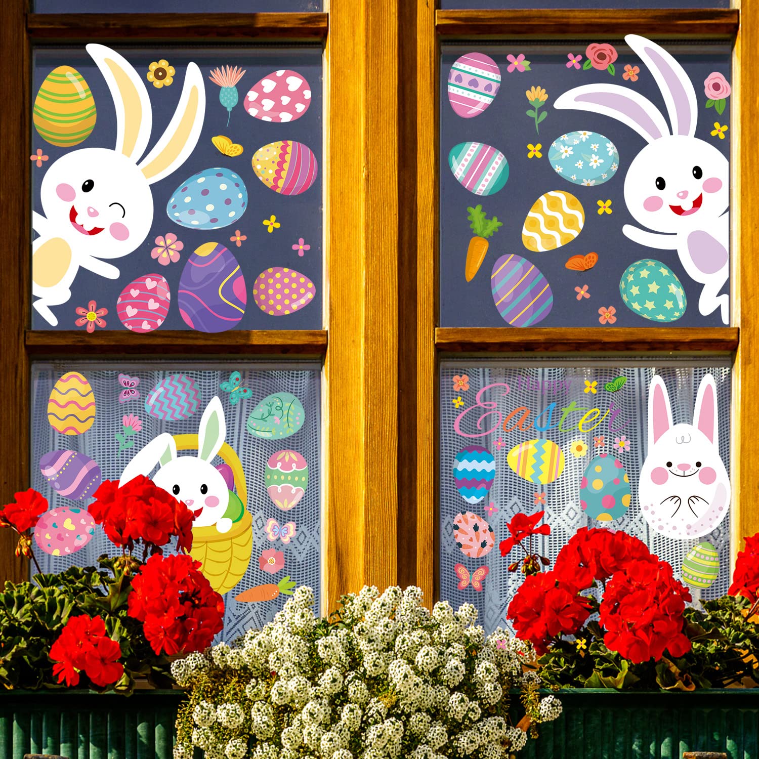 AhfuLife Easter Window Stickers, 9 Sheets Reusable Easter Window Clings for Kids Easter Decorations, Double Sided Window Stickers for Home Office Shop Window Decorations (Style 2)