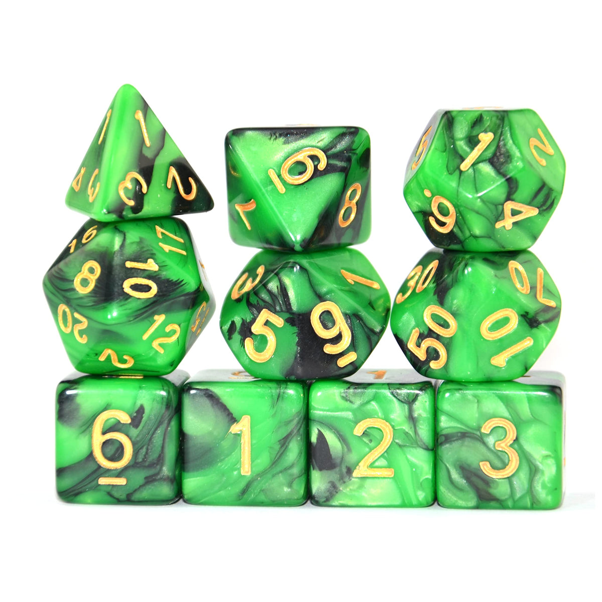 SmartDealsPro Double-Colors Polyhedral Dice Sets with Pouches for D&D DND RPG MTG Dungeon and Dragons Table Board Roll Playing Games D4 D6 D8 D10 D% D12 D20 (Black-Green)