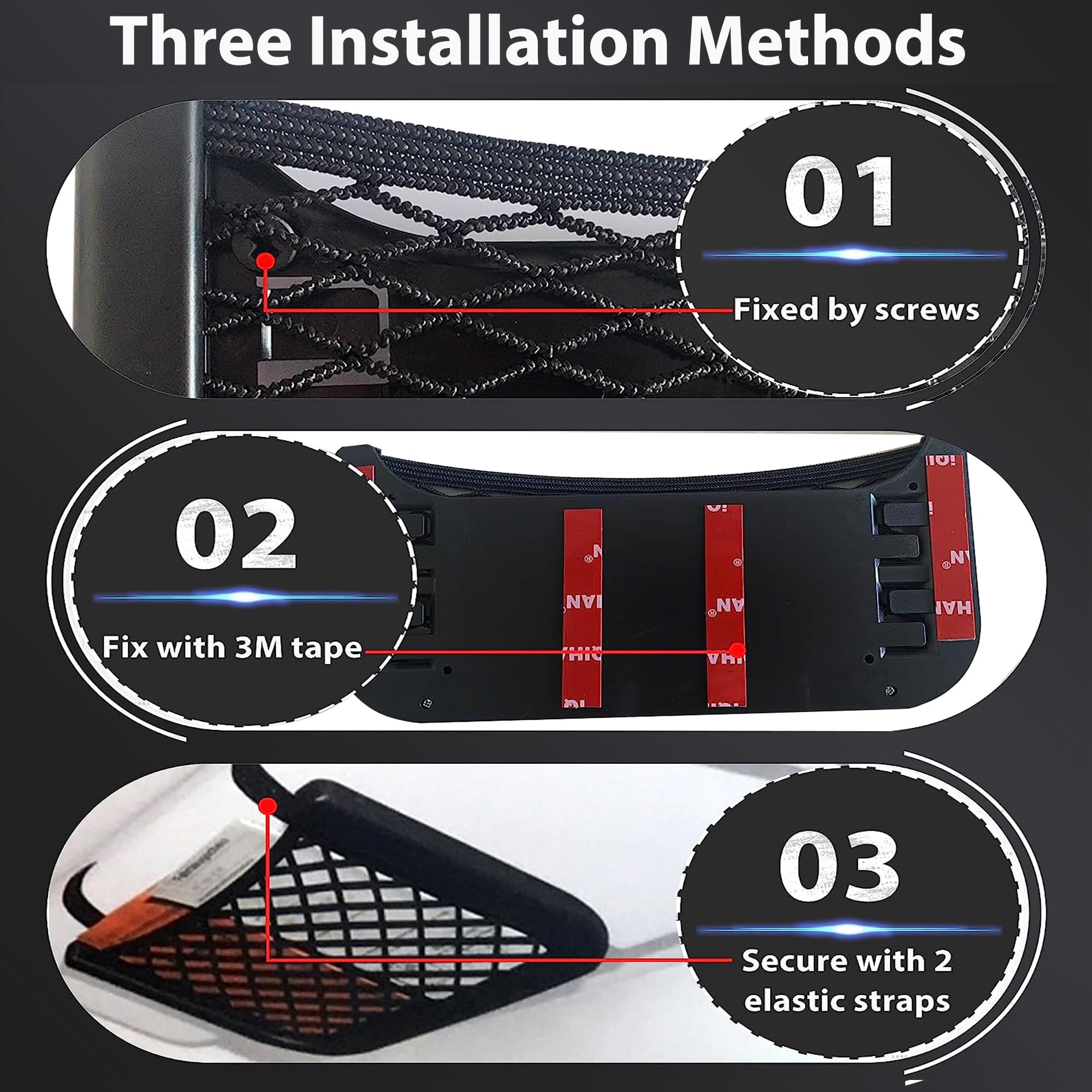 EINESIN 3 IN 1 Car Storage Organizer Pocket Net, Universal Car Mesh Organizer Elastic Storage Net, Framed Stretch Mesh Net Pocket 252x120MM, Van Motorhome Caravan Boat