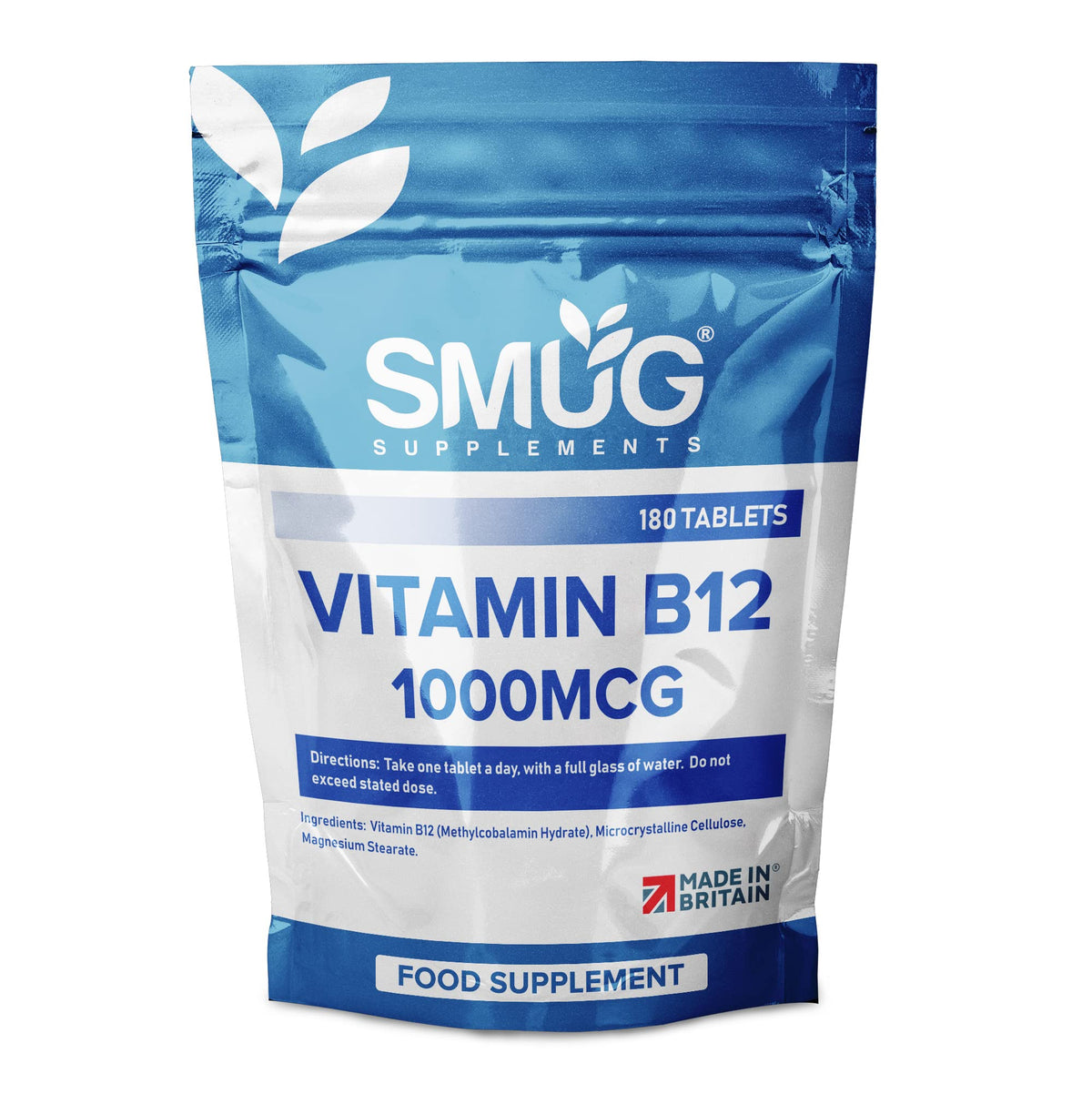 SMUG Supplements Vitamin B12 Tablets - 180 High Strength 1000mcg Pills - Contributes to The Reduction of Fatigue and Tiredness - Suitable for Men and Women - Vegan Friendly - Made in Britain