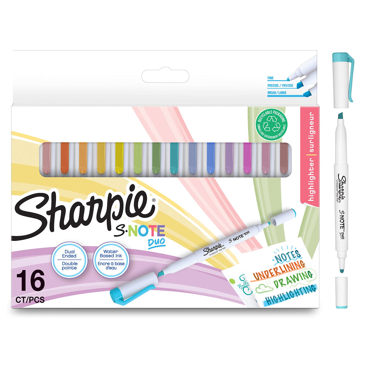 Sharpie S-Note Duo Highlighters   Dual Ended Pastel Creative Markers   Bullet & Chisel Tip for Highlighting, Drawing, Journaling & More   16 Count