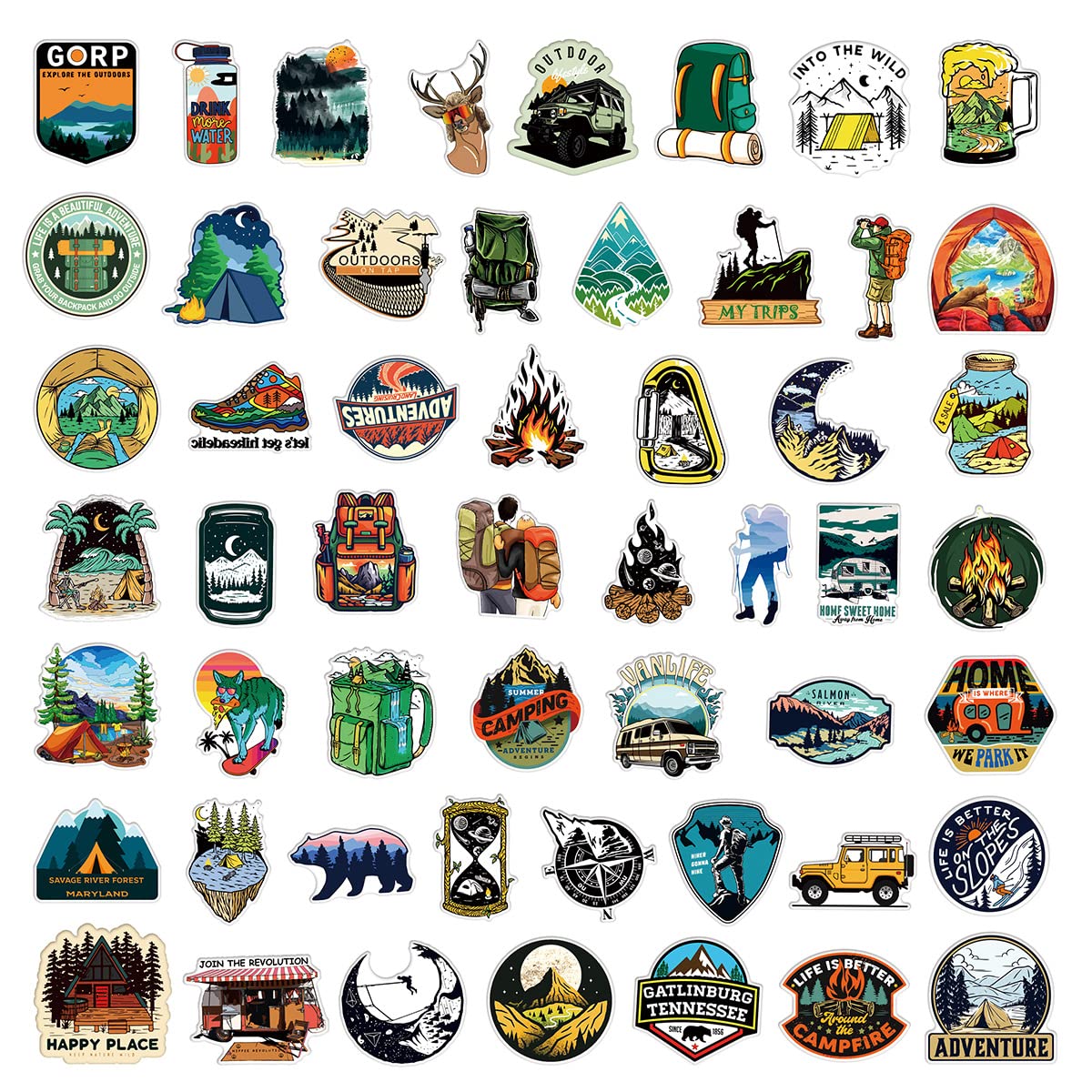 Outdoor Stickers Pack   100PCS   Adventure Hiking Canmping Wilderness Stickers for Water Bottles, Cars, Laptop, Bike, Waterproof Travel Cool Stickers, Nature Forest Decals for Adults Teens Camper