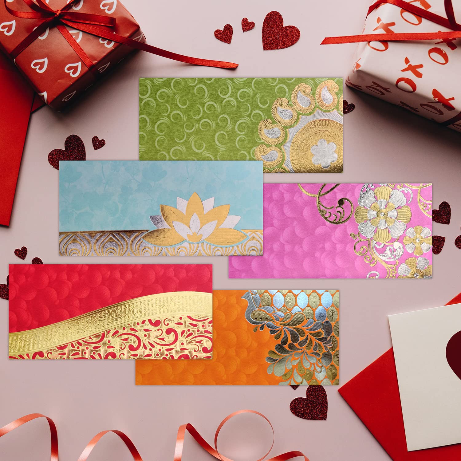 PARTH IMPEX Premium Shagun Gift Envelope (Pack of 10) Assorted Color Designs Money Holder Card Fancy Packet for Christmas Diwali Easter Birthday Wedding Anniversary Designer Invitation Envelopes