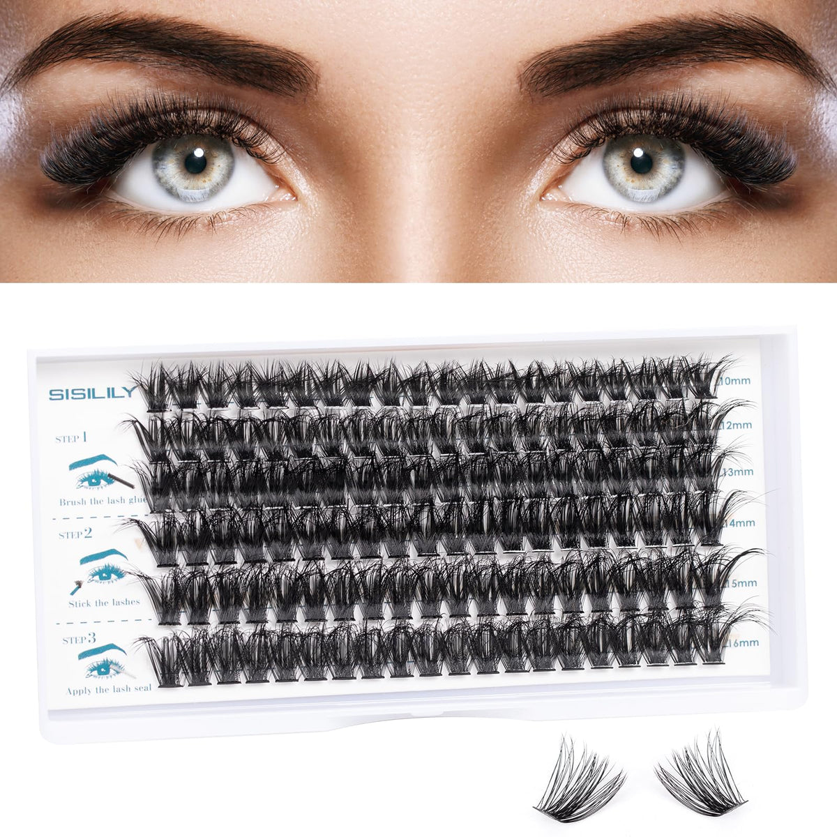 SISILILY 120 Lash Clusters DIY False Eyelashes Mega Cluster Lashes with Eyelash Glue and Lash Tweezers C D Curl-120-60P