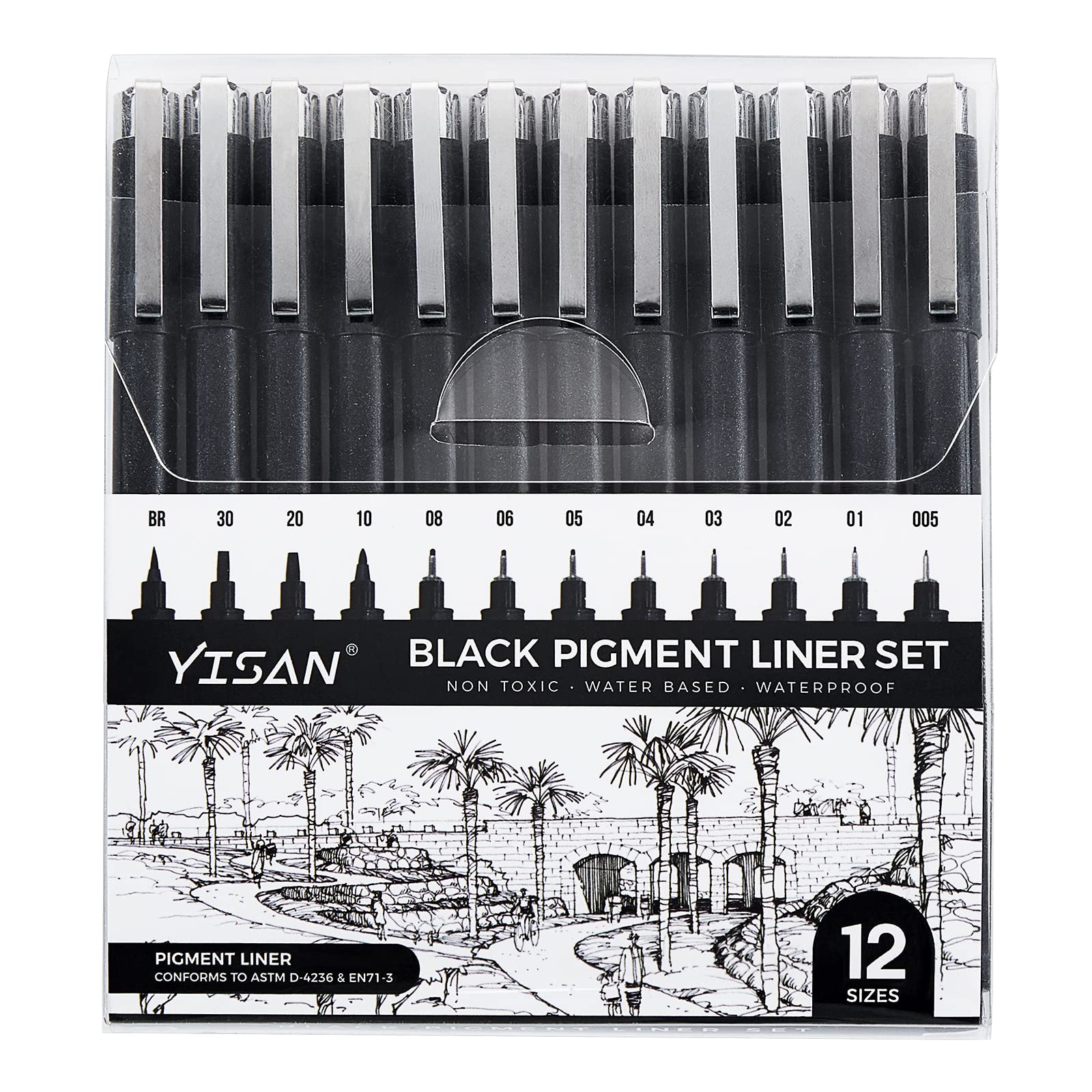 YISAN Black Drawing Pens,Fineliner Ink Pens,Set of 12 Micro-Pens,Anime Pigment Pen,Art Pens,for Sketching,Technical Drawing 902195