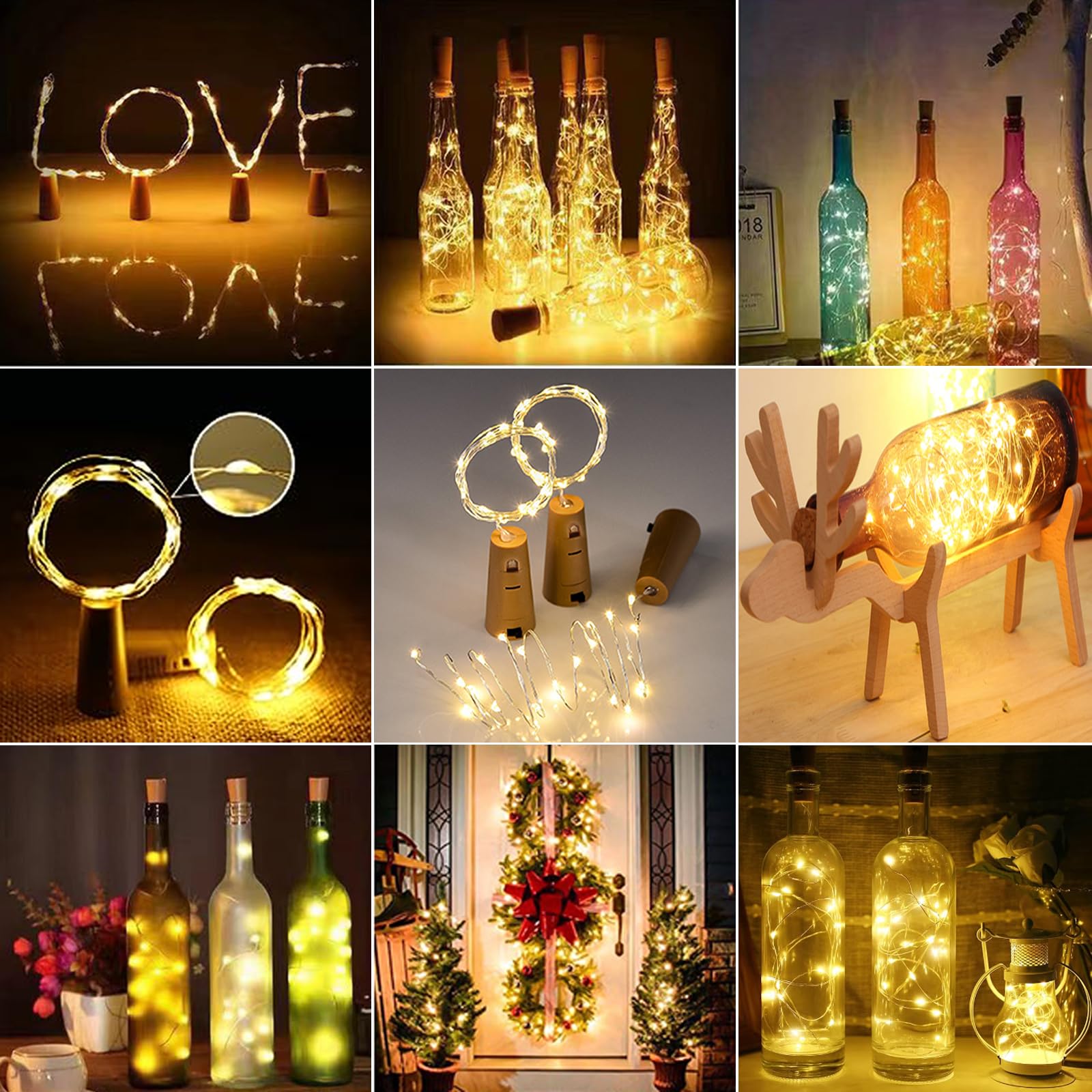 Probuk 6 Pack Bottle Lights 2M 20 LEDs Warm White Cork Lights for Bottles, Bottle Fairy Lights, Battery Operated LED String Lights for DIY Bedrooms, Valentine's Day,Christmas, Parties, Wedding,Gift