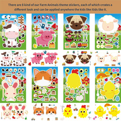 24 PCS Farm Animal Make a Face DIY Stickers for Kids, Farm Animal Party Bag Fillers Gift Set for Girls Boys, Animal Sticker Sheets Birthday Party Decorations Party Supplies, Party Favours Kit