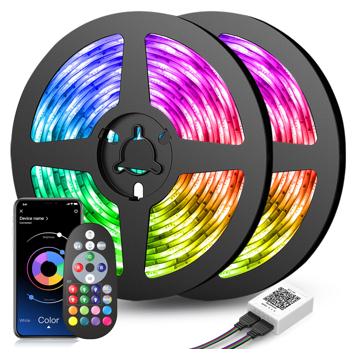 Mexllex LED Strip Lights 30M Music Sync Color Changing RGB LED Strip 24-Key Remote, Sensitive Built-in Mic, App Controlled LED Lights, RGB LED Light Strip(APPandRemoteandMic)