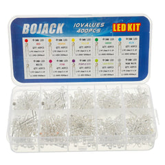 BOJACK 10 colors 400 pcs 3mm Diode Lights Assored Kit Pack (Transparent DC 2V - 3.2V 20mA) Bright Lighting Bulb Lamps Electronics Components 3 mm Light Emitting Diodes Parts