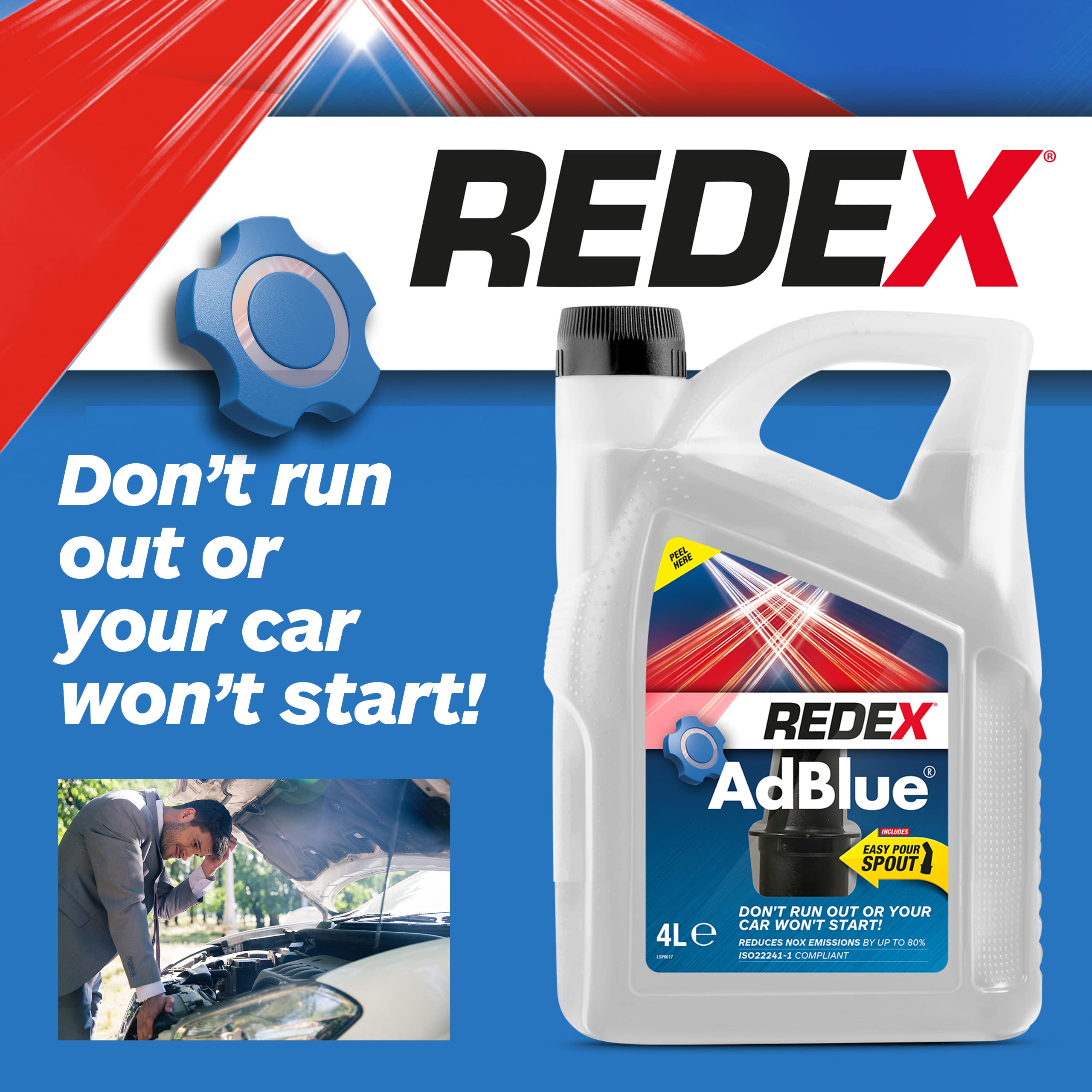 Redex AdBlue Additive 4L, AdBlue With Easy-Pour Spout, Reduces NOX Emissions, Quick & Easy Filling, Keep Spare In Boot, Premium Quality AdBlue Diesel Exhaust Fluid, No-Spill Bottle, 4 Litres