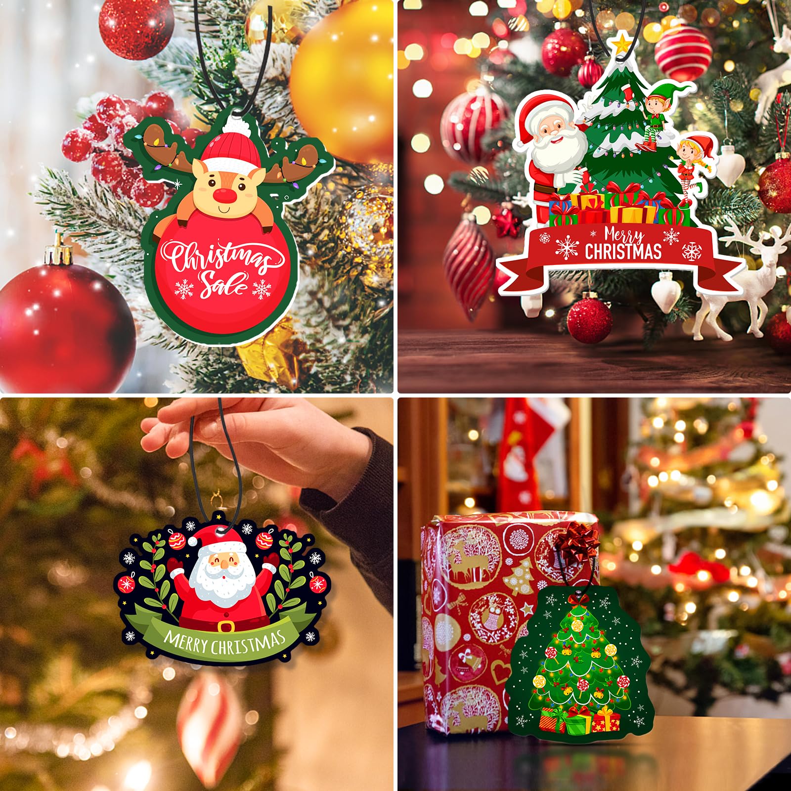 OBEST Christmas Car Air Fresheners, Christmas Decorations Cute Interior Accessories 9 PCS Scented Cards for Drawers, Closets, Wardrobe, Chirstmas Gifts, New Car Fragrance with Elastic Hanging Loop