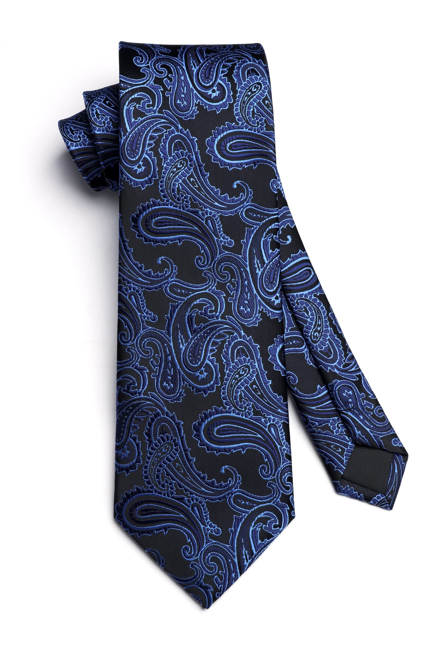 HISDERN Men's Paisley Ties Classic Floral Neckties for Wedding Party Prom Tie & Pocket Square Set Blue & Black