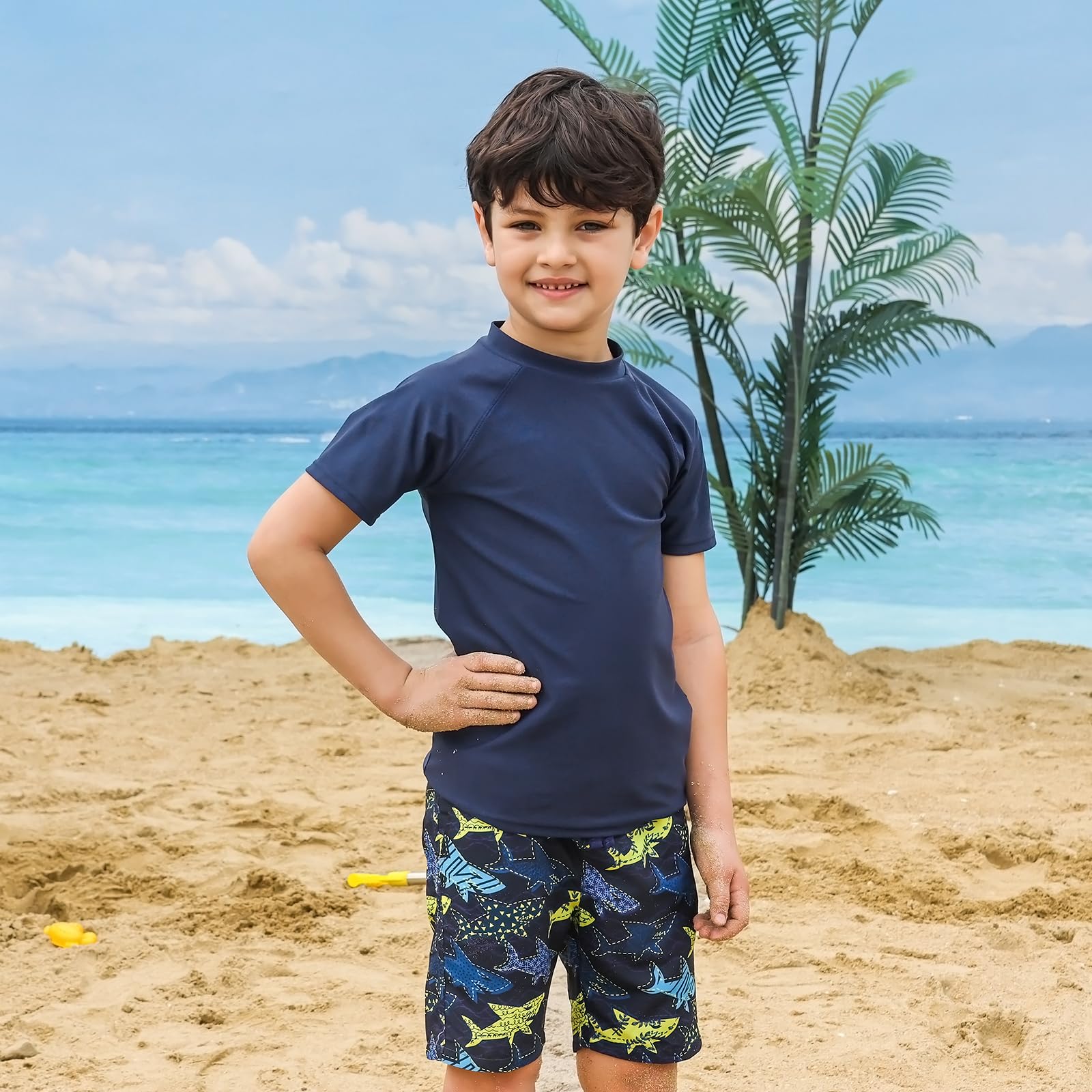 LACOFIA Boys Short Sleeve Rash Vest Kids Sun Protection Swim Shirts Children Rash Guard Quick Drying Navy 13-14 Years