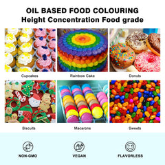 Oil Based Food Colouring - 16 Colours Concentrated Oil Based Food Coloring Set, Food Dye For Cream Cakes, Baked Cake Decoration, Chocolate, Candy, Ice Cream, Doughnuts, Biscuits - (Per Bottle 6ml)