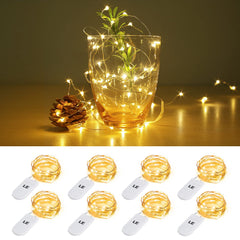 LE Battery Fairy Lights, 1M 20 LED Small Fairy Lights, Warm White Christmas Lights, Battery Powered Mini Copper Wire Lights for Halloween, Christmas Tree, Party, Table Decorations, Pack of 8