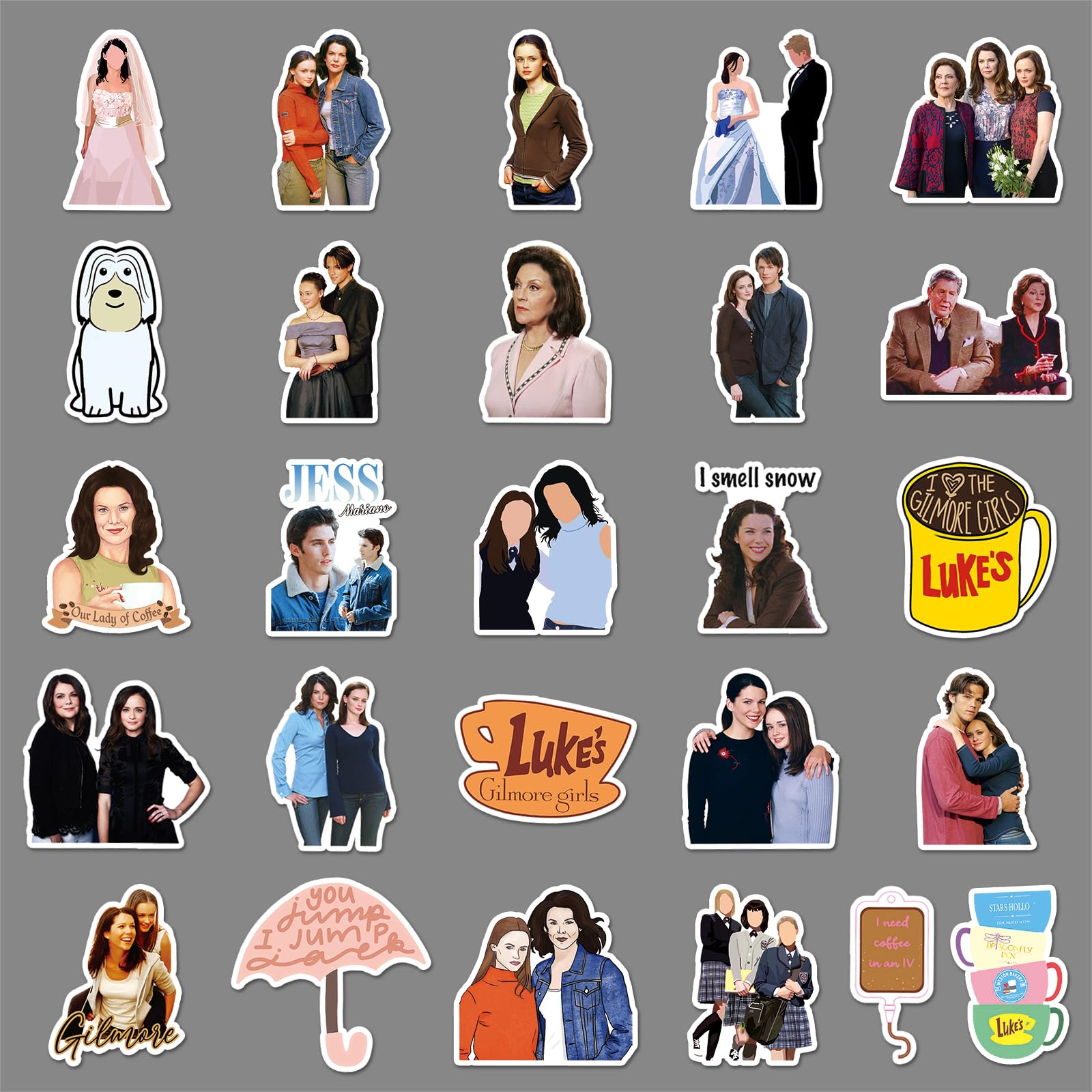 50Pcs Gilmore Girls Stickers,Vinyl Waterproof Stickers for Water Bottle,Laptop,Bike Car,Guitar, Luggage, Skateboard, Best Gift for Kids Teen …