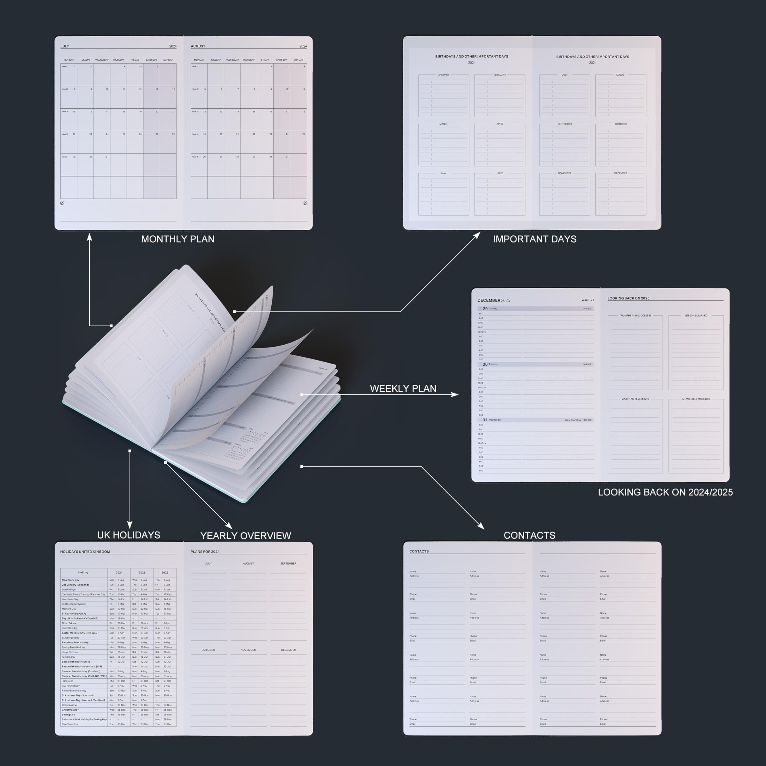 TDOLISSTE - Academic Diary 2024-2025 Week to View, A5 Mid Year Diary, 18 Months Diary for Teacher, Students, Work& Home, Pocket Diary July 2024 - December 2025, Soft Cover (Pink)