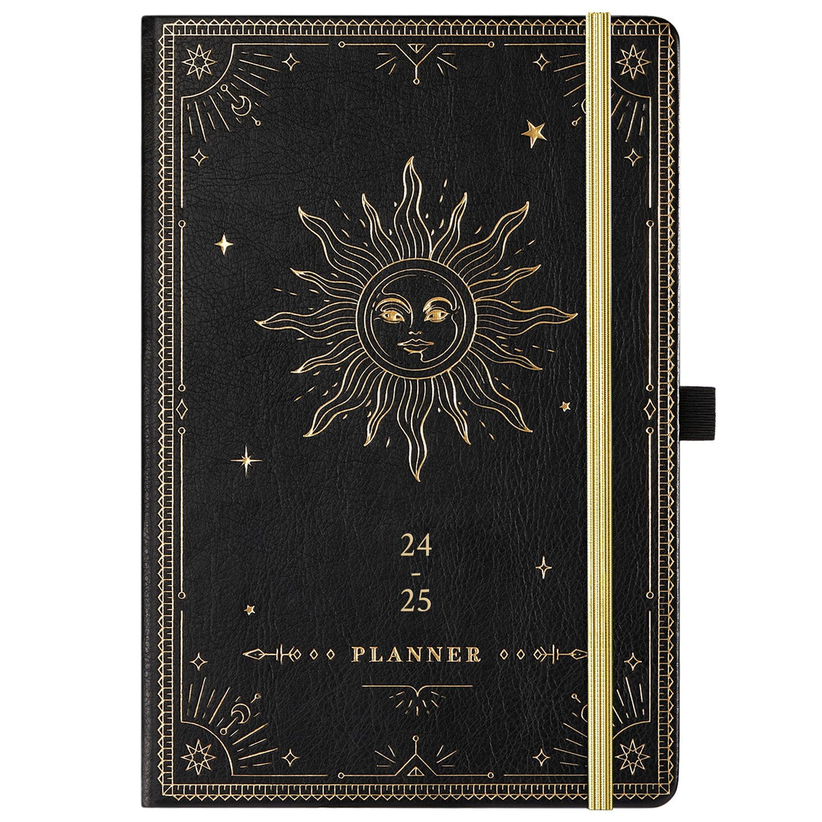 Academic Diary 2024-2025 - Diary 2024-2025 Week to View, July 2024 - June 2025 12 Months, Premium Leather Cover, Gold Stamp, Accordion Pocket, Gift Box, 25 Note Pages, Black