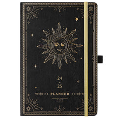 Academic Diary 2024-2025 - Diary 2024-2025 Week to View, July 2024 - June 2025 12 Months, Premium Leather Cover, Gold Stamp, Accordion Pocket, Gift Box, 25 Note Pages, Black