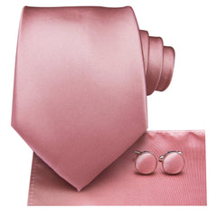 Dubulle Rose Gold Ties for Men Solid Pink Necktie Handkerchief Cufflinks Mens Ties Set Wedding